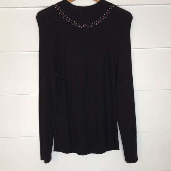 Cynthia Cynthia Steffe Black Ribbed Sweater with Beading Detail Size Large - Picture 9 of 11